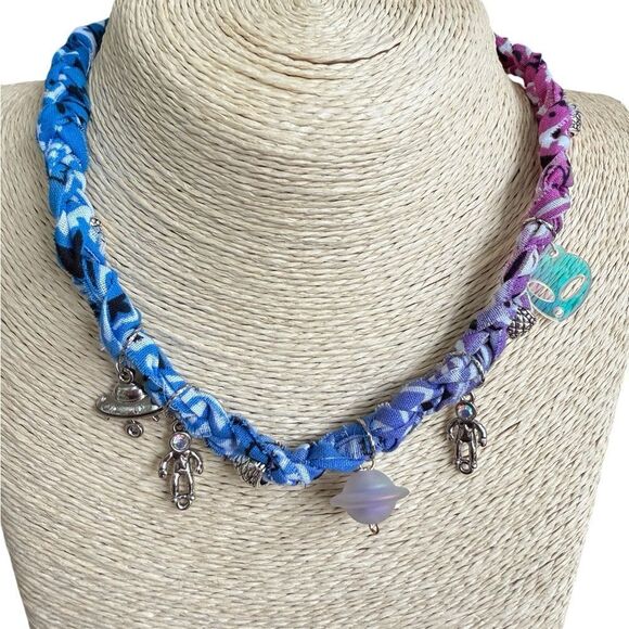 Bandana Necklace Charm Space UFO Alien Astronaut Charms - Picture 1 of 2